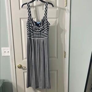 Draper James RSVP White and Blue Ruched Midi Sundress